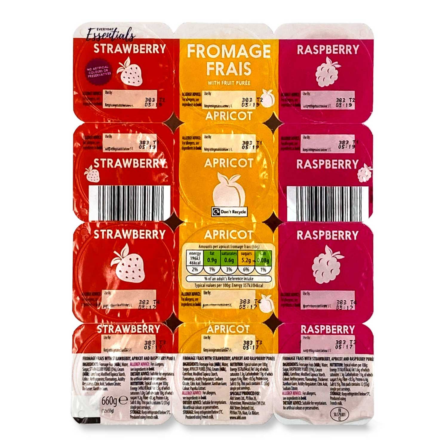 Everyday Essentials Fromage Frais With Fruit Puree 12x50g ALDI